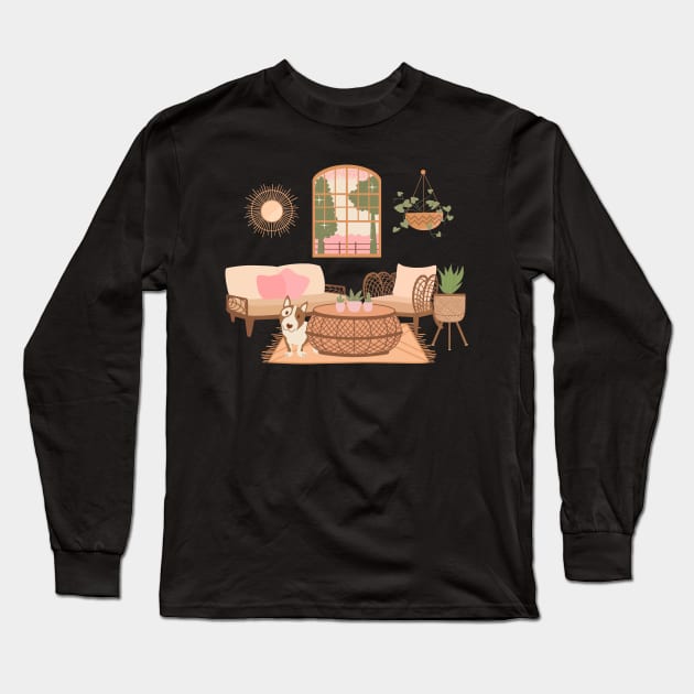 Bohemian cozy room interior Long Sleeve T-Shirt by monicasareen